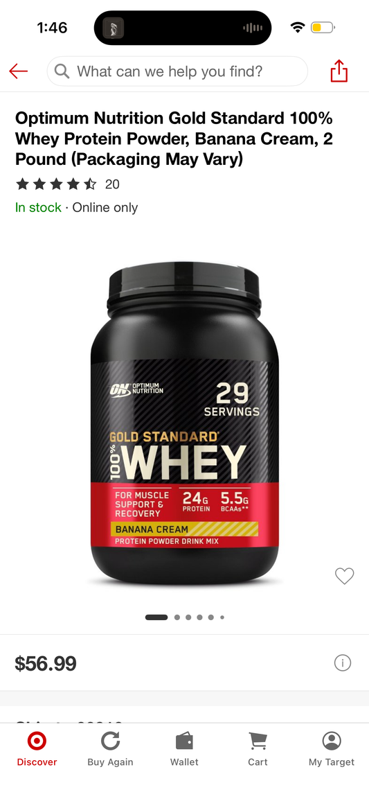 Optimum Nutrition Gold Standard 100% Whey Protein Powder, Banana Cream, 2 Pound (Exp 9/16/27)