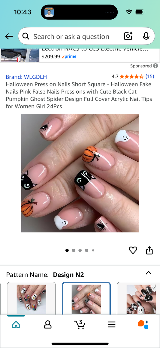 ‼️2 for $3‼️ Halloween Press on Nails Short Square - Full Cover Acrylic Nail Tips for Women Girl 24Pcs