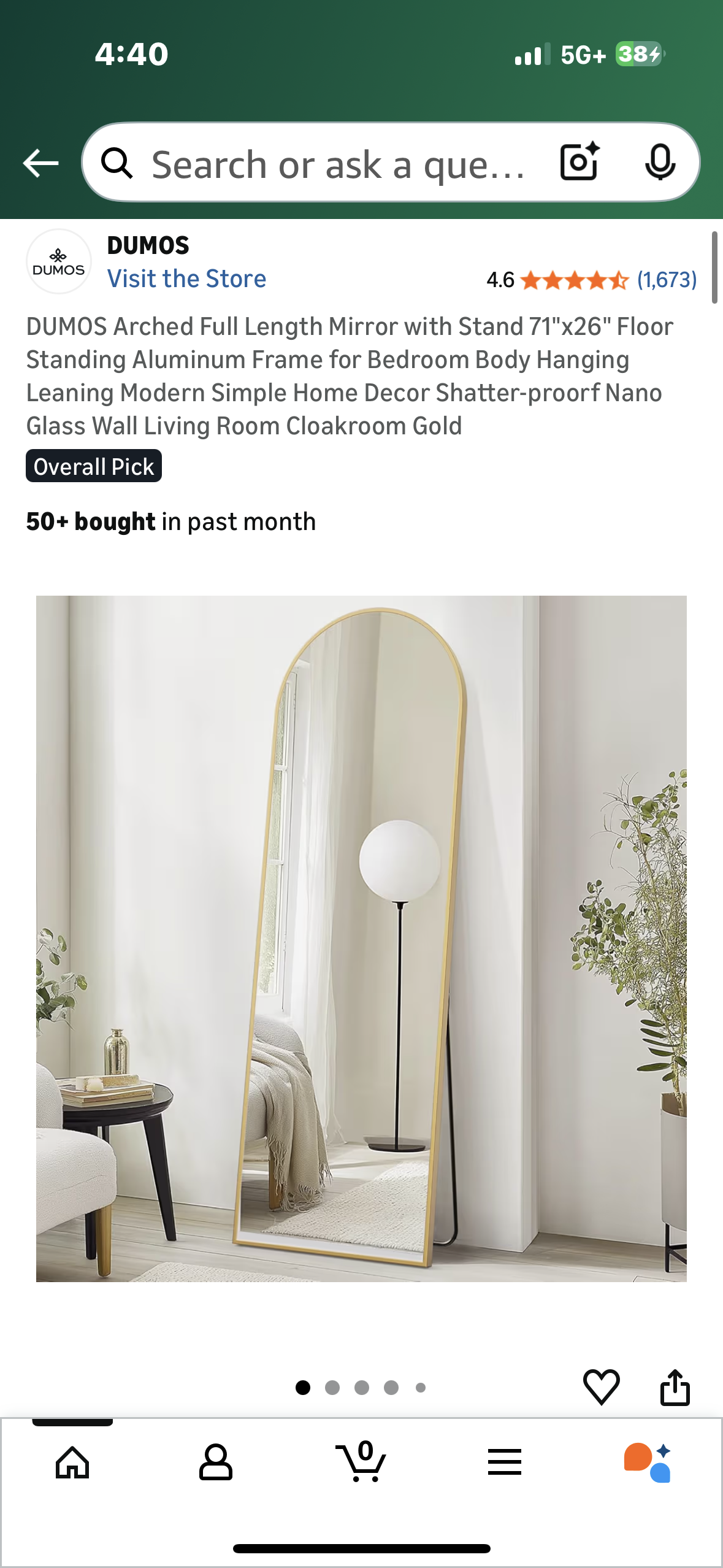 Arched Full Length Mirror with Stand, 71"x26" Aluminum Frame, Free Standing, Hanging, Leaning, Modern and Simple Home Decor, Shatter-proof Nano
Glass, Gold (M450)