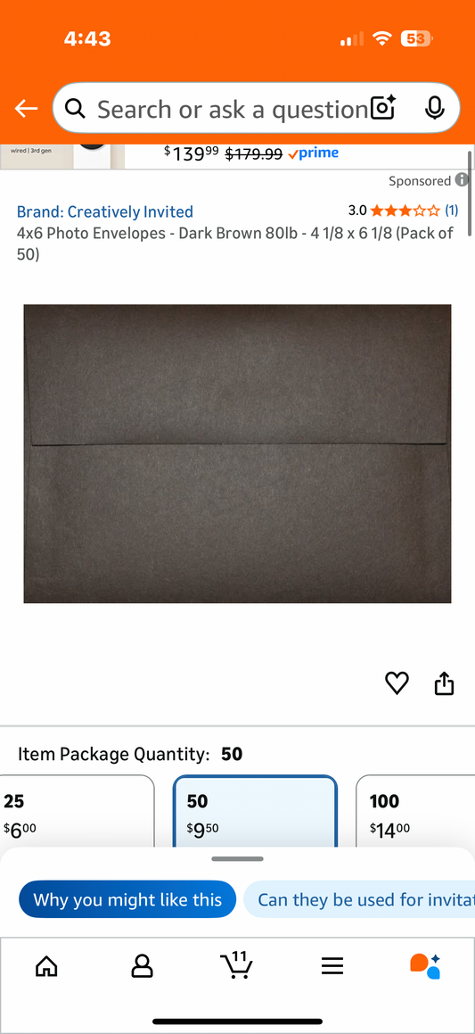 4x6 Photo Envelopes - Dark Brown 80lb - 4 1/8 x 6 1/8 (Pack of 50)