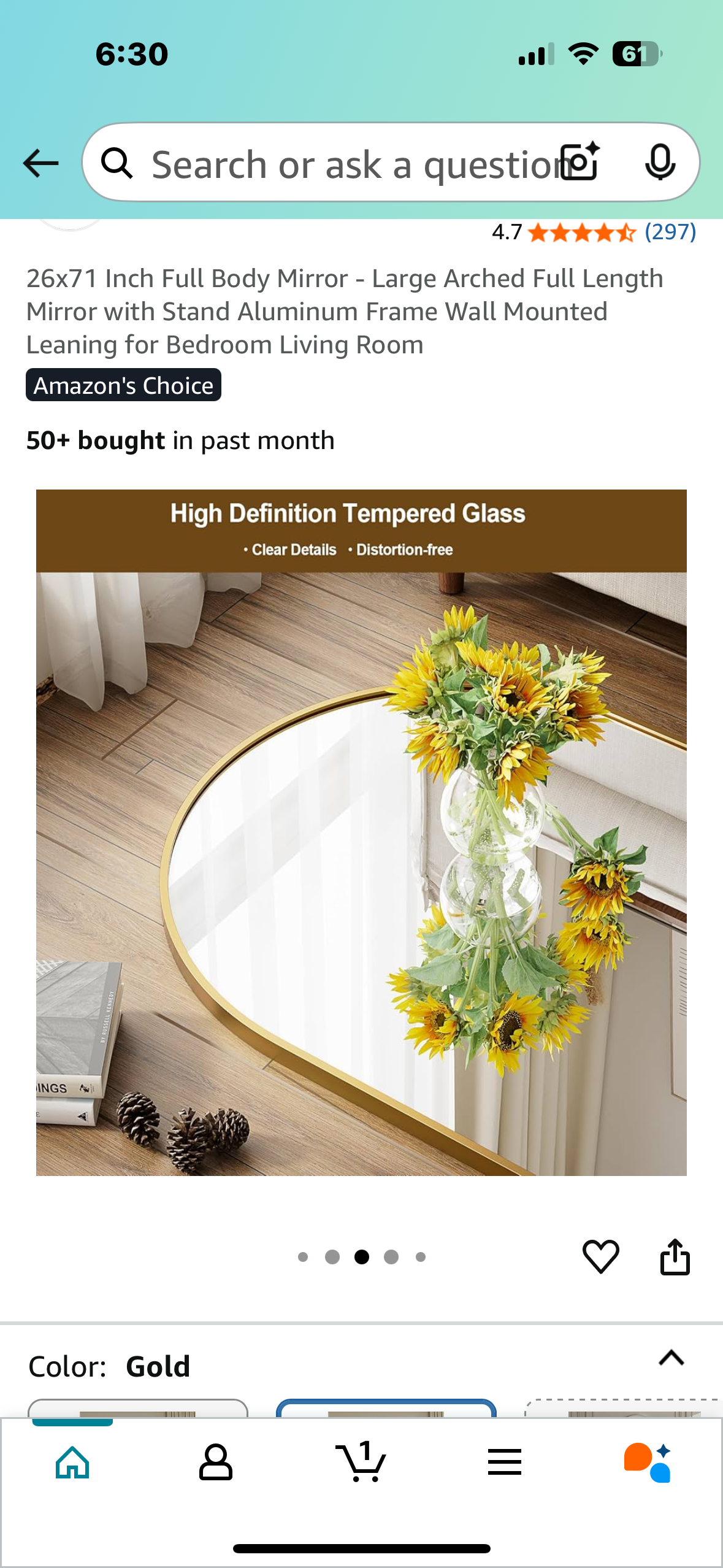 26”x 71” Full Length Mirror - Large Gold Arched Full Length Mirror with Stand, Aluminum Frame, for Bedroom, Living Room, Entryway (M384)