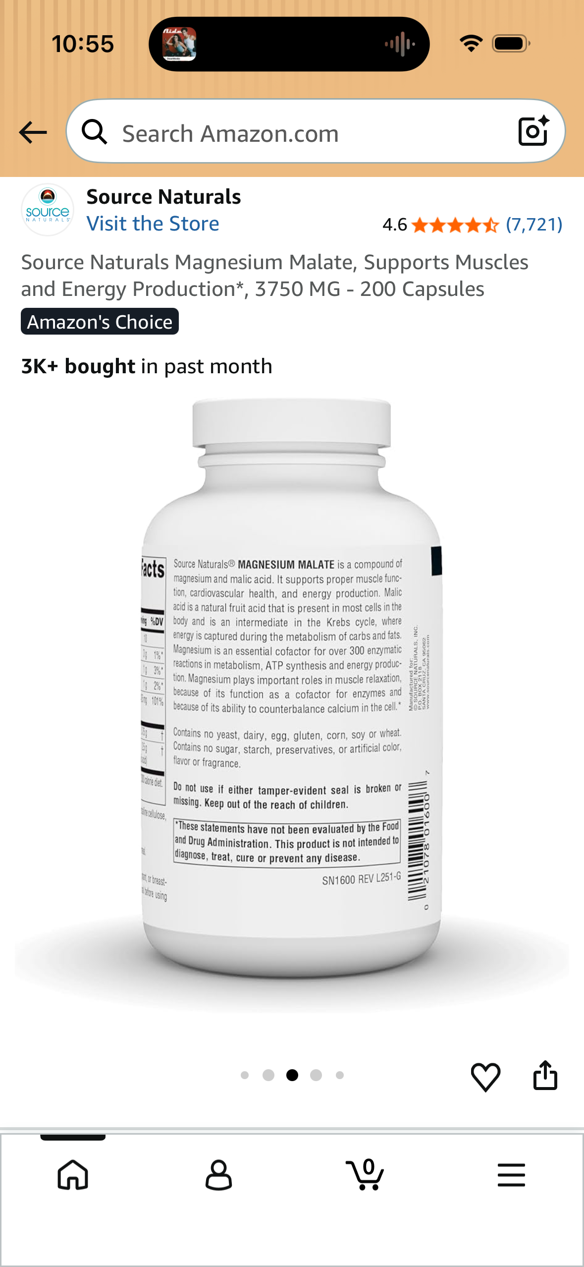 Source Naturals Magnesium Malate, Supports Muscles and Energy Production*, 3750 MG - 200 Capsules