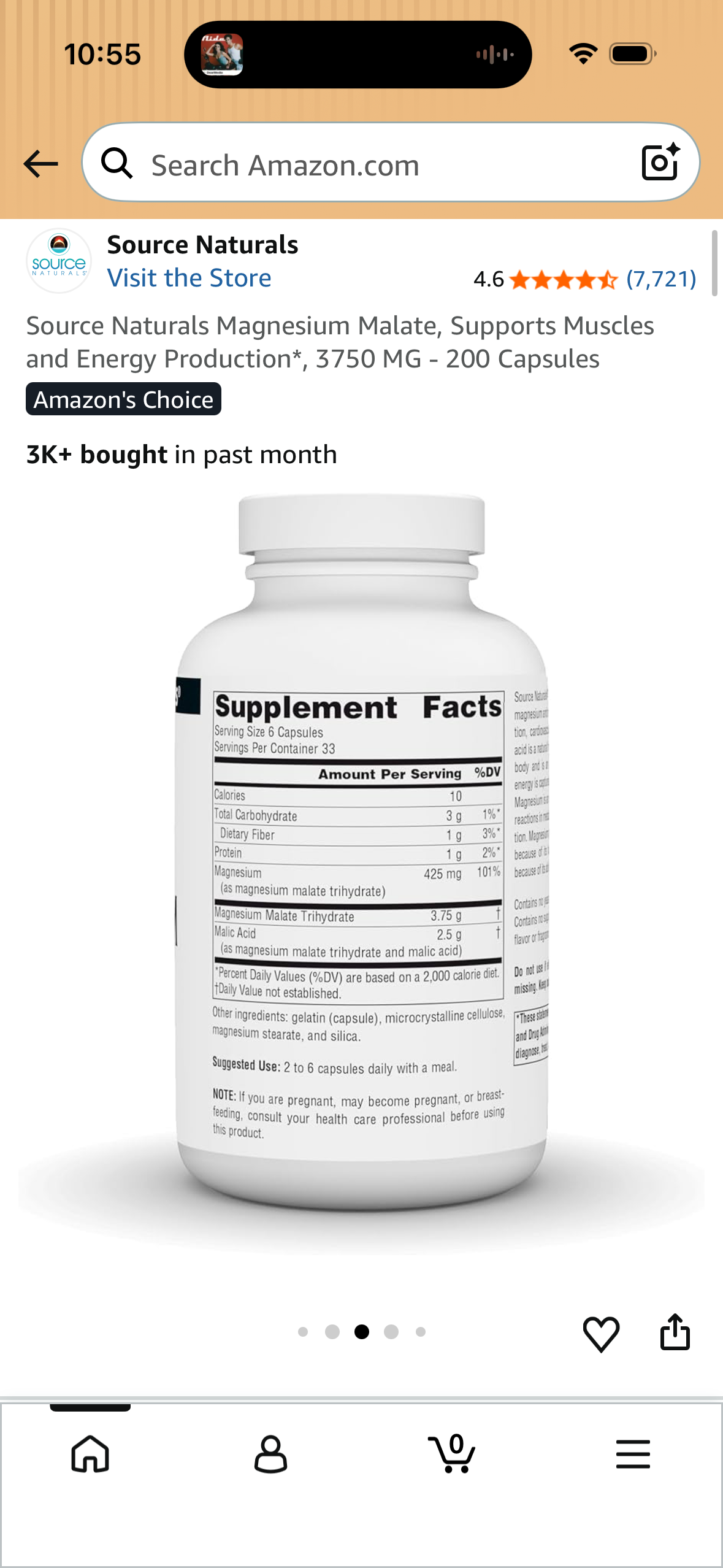 Source Naturals Magnesium Malate, Supports Muscles and Energy Production*, 3750 MG - 200 Capsules