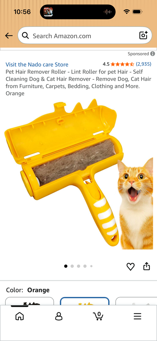 Pet Hair Remover Roller - Lint Roller for pet Hair - Self Cleaning Dog & Cat Hair Remover - Remove Dog, Cat Hair from Furniture, Carpets, Bedding, Clothing and More. Orange