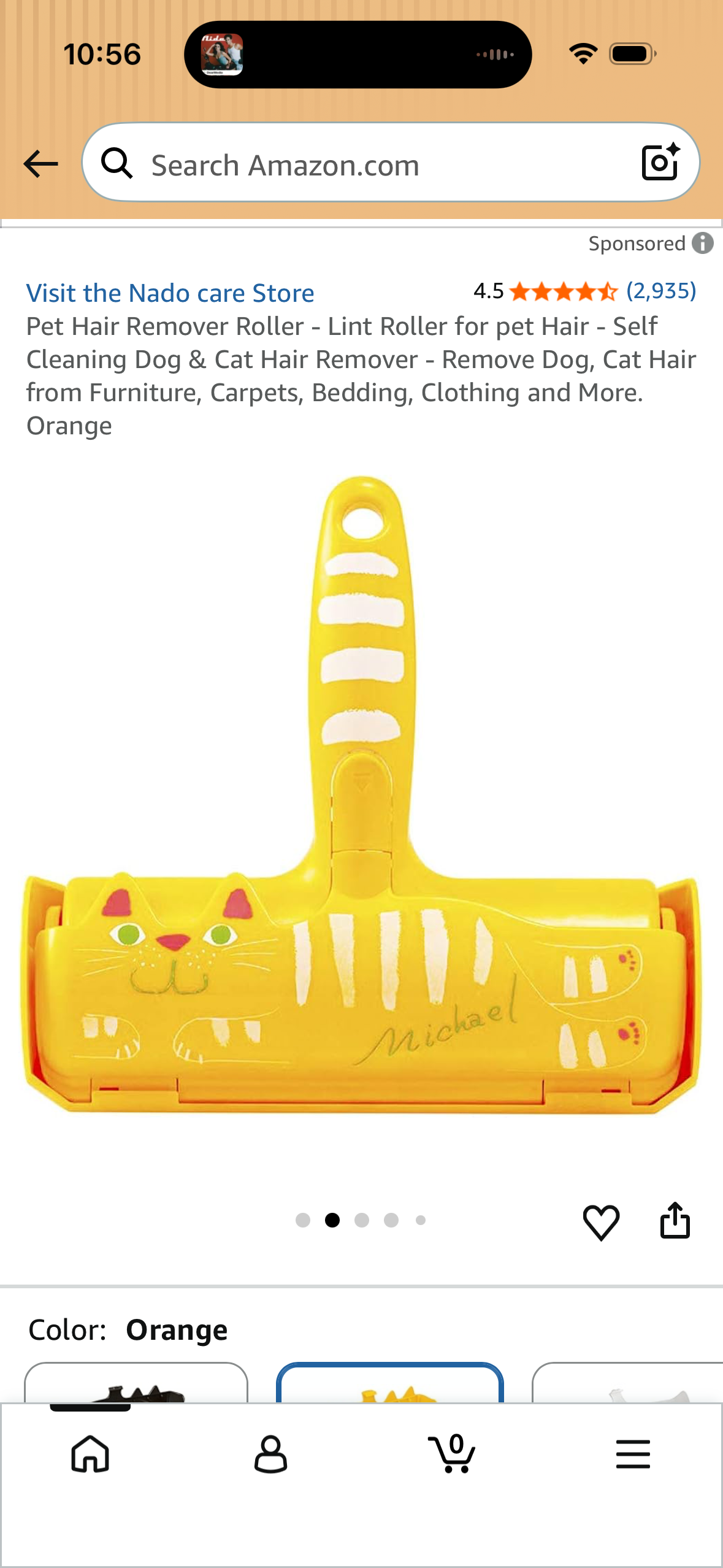 Pet Hair Remover Roller - Lint Roller for pet Hair - Self Cleaning Dog & Cat Hair Remover - Remove Dog, Cat Hair from Furniture, Carpets, Bedding, Clothing and More. Orange