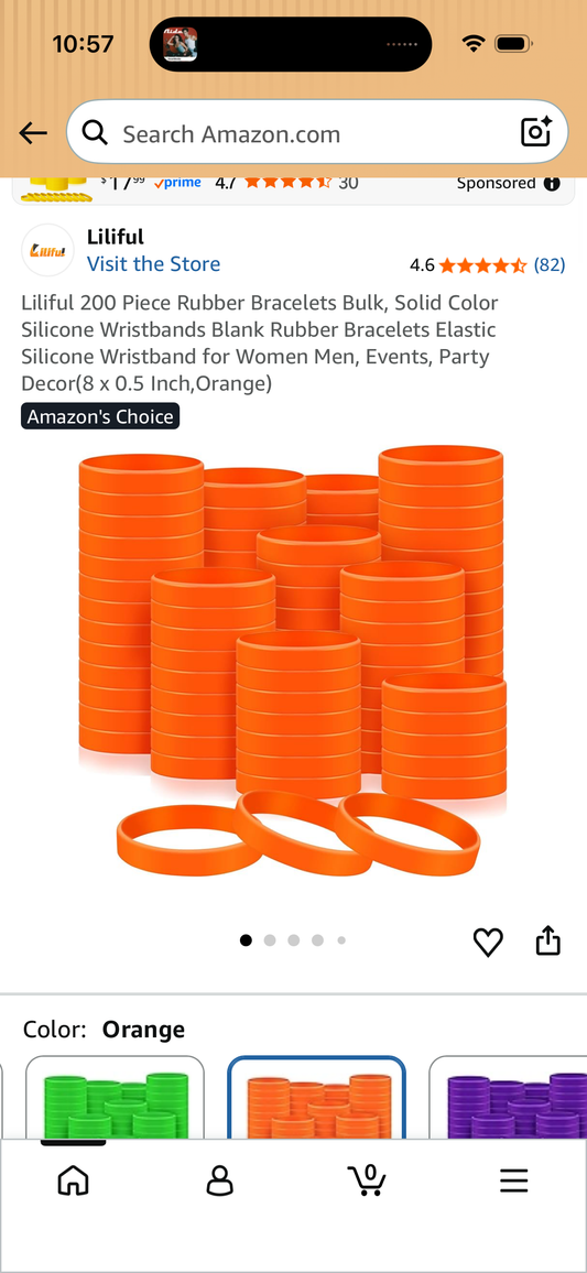 Liliful 200 Piece Rubber Bracelets Bulk, Solid Color Silicone Wristbands Blank Rubber Bracelets Elastic Silicone Wristband for Women Men, Events, Party Decor(8 x 0.5 Inch,Orange)