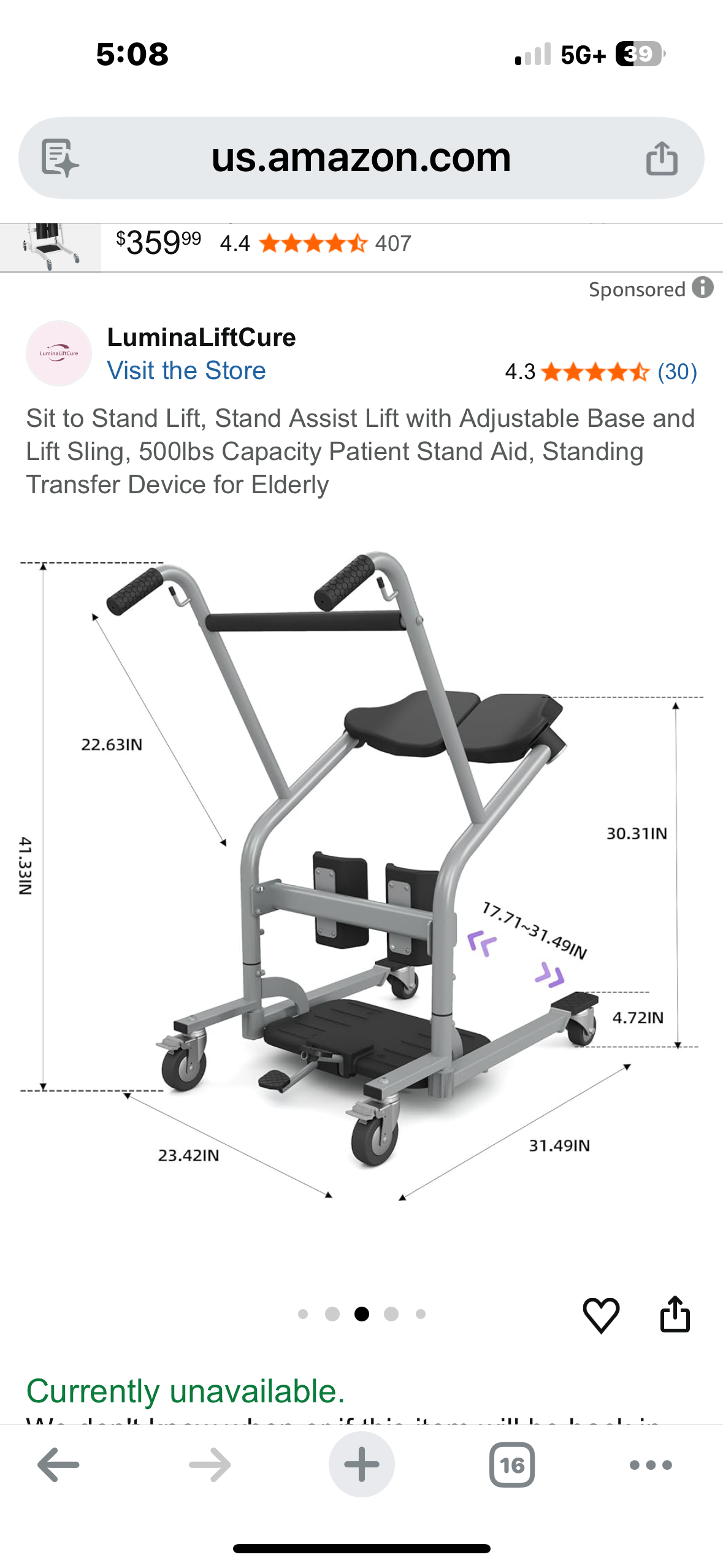 Sit to Stand Lift, Stand Assist Lift with Adjustable Base and Lift Sling, 500lbs Capacity Patient Stand Aid, Standing Transfer Device for Elderly (R750)