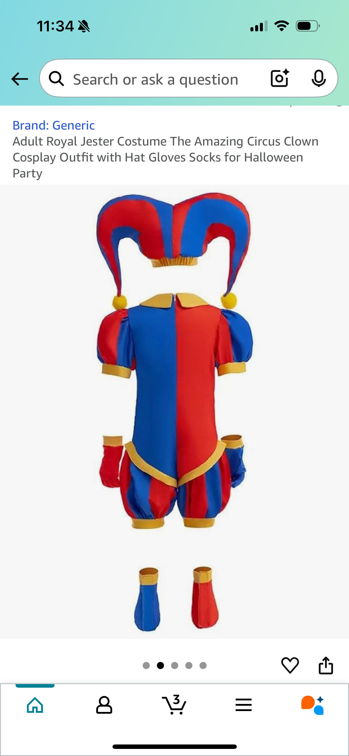 Adult Royal Jester Costume, Circus Clown Costume with Hat, Gloves, Socks (Size Small)