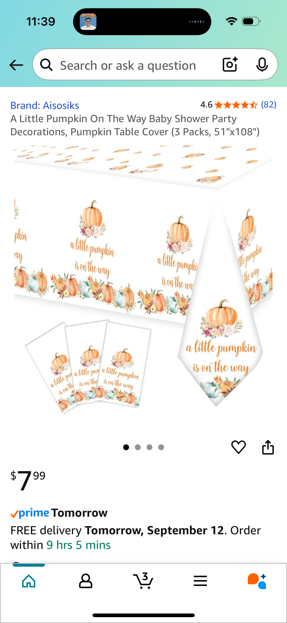 A Little Pumpkin On The Way Baby Shower Party Decorations, Pumpkin Table Cover (3 Packs, 51"x108")