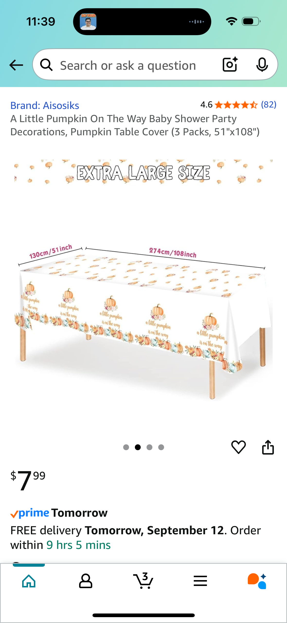 A Little Pumpkin On The Way Baby Shower Party Decorations, Pumpkin Table Cover (3 Packs, 51"x108")