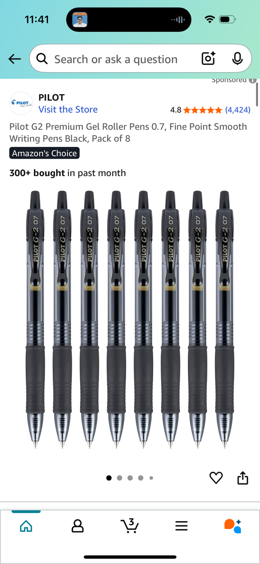 Pilot G2 Premium Gel Roller Pens 0.7, Fine Point Smooth Writing Pens Black, Pack of 8