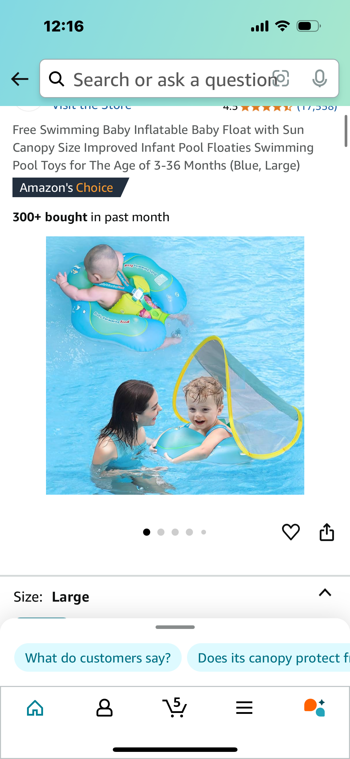 Swimming Baby Inflatable Baby Float with Sun Canopy Size Improved Infant Pool Floaties Swimming Pool Toys for The Age of 3-36 Months (Blue, Large