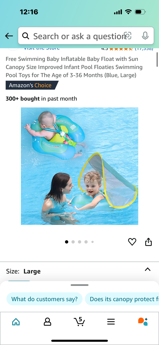 Swimming Baby Inflatable Baby Float with Sun Canopy Size Improved Infant Pool Floaties Swimming Pool Toys for The Age of 3-36 Months (Blue, Large