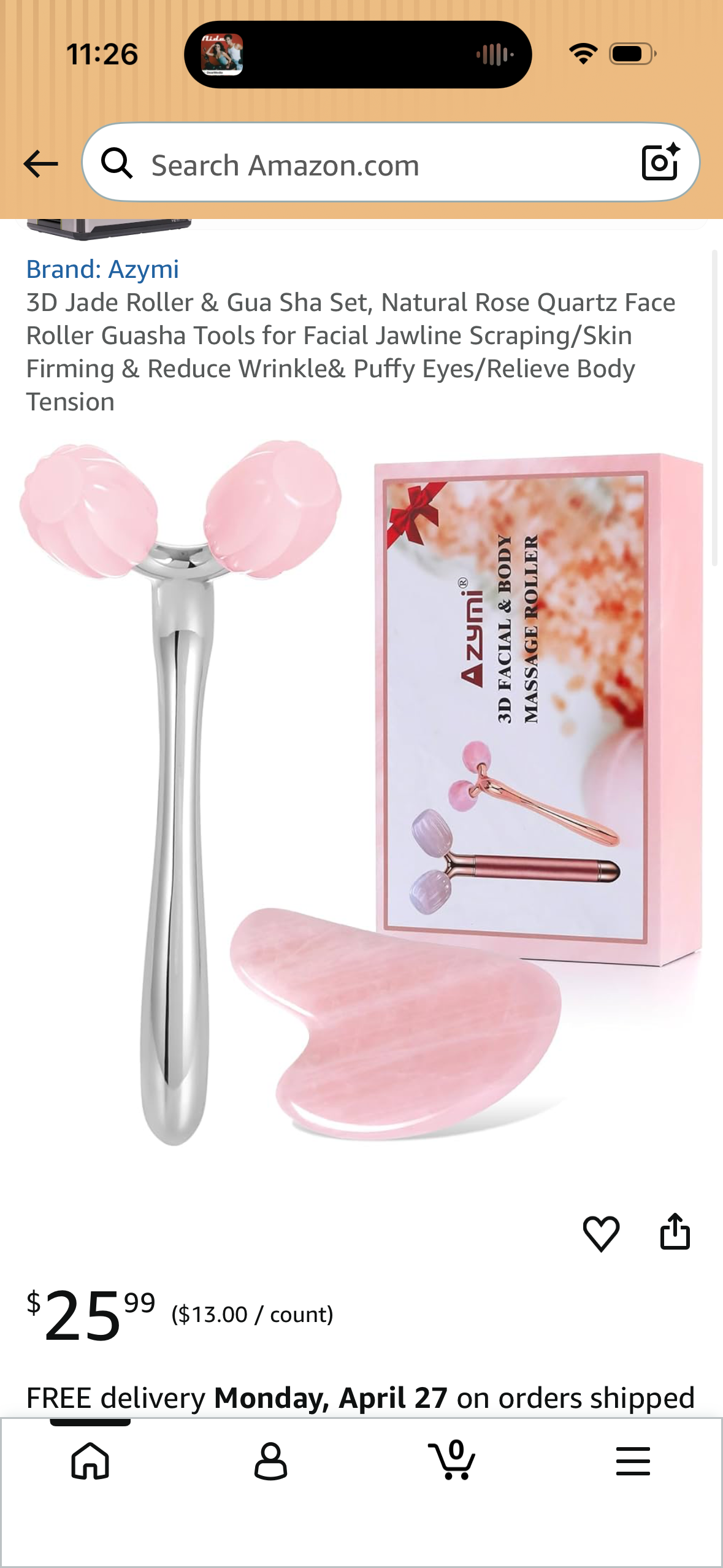 3D Jade Roller & Gua Sha Set, Natural Rose Quartz Face Roller Guasha Tools for Facial Jawline Scraping/Skin Firming & Reduce Wrinkle& Puffy Eyes/Relieve Body Tension