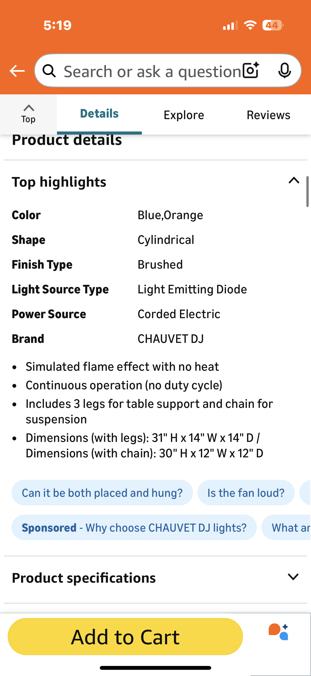 CHAUVET DJ BOB LED Simulated Flame Effect