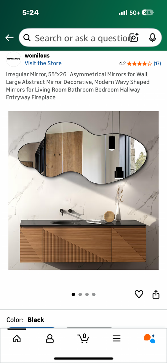 Irregular Mirror, 55"x26" Asymmetrical Mirror, Large Abstract Mirror, Decorative, Modern, Wavy Shaped Mirror for Living Room, Bathroom, Bedroom, Hallway, Entryway, Fireplace (M451)