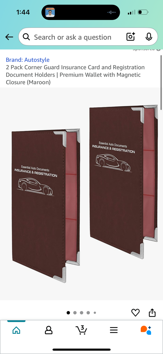 2 Pack Corner Guard Insurance Card and Registration Document Holders | Premium Wallet with Magnetic Closure (Maroon)
