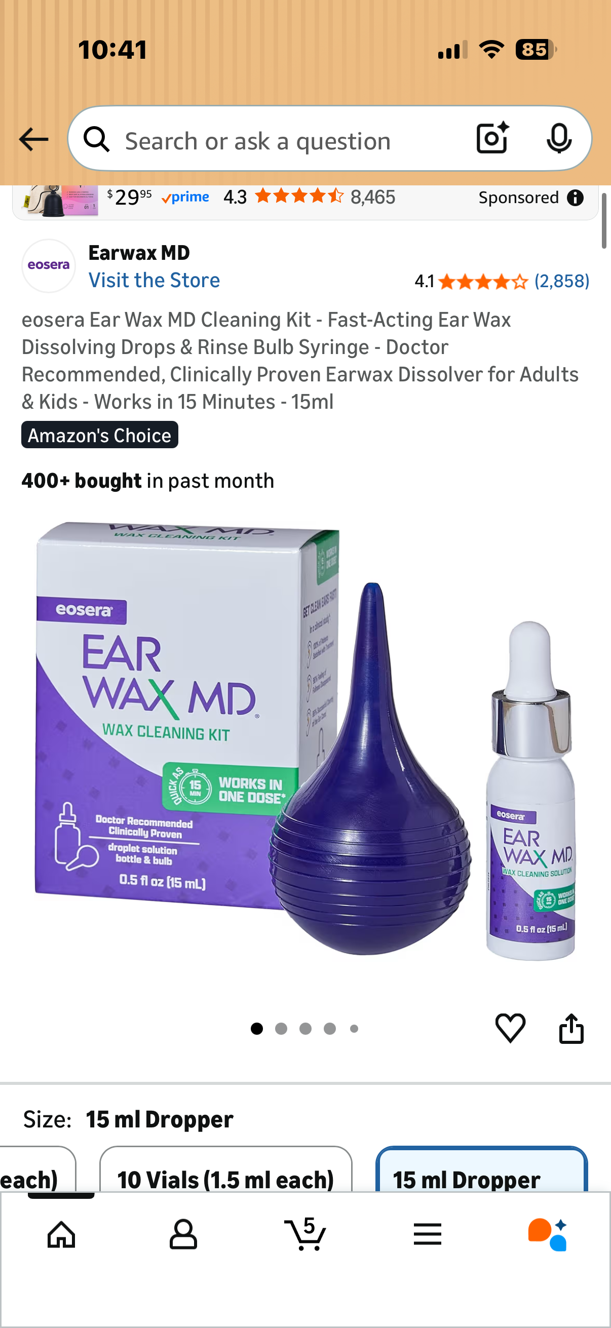 eosera Ear Wax MD Cleaning Kit - Fast-Acting Ear Wax Dissolving Drops & Rinse Bulb Syringe - Doctor Recommended, Clinically Proven Earwax Dissolver for Adults & Kids - Works in 15 Minutes - 15ml