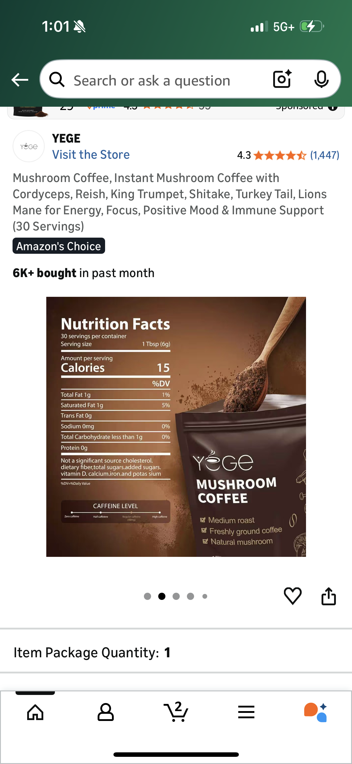 Mushroom Coffee, Instant Mushroom Coffee with Cordyceps, Reish, King Trumpet, Shitake, Turkey Tail, Lions Mane for Energy, Focus, Positive Mood & Immune Support (30 Servings)