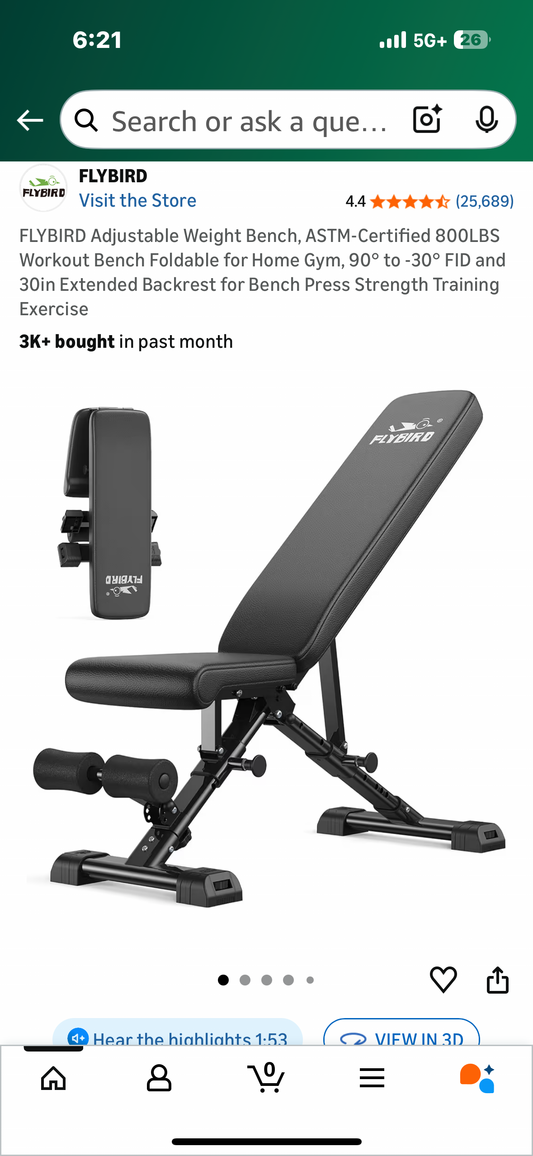 FLYBIRD Adjustable Weight Bench, ASTM-Certified 800LBS Workout Bench, Foldable for Home Gym, 90° to -30° FID and 30in Extended Backrest for Strength Training (W549)
