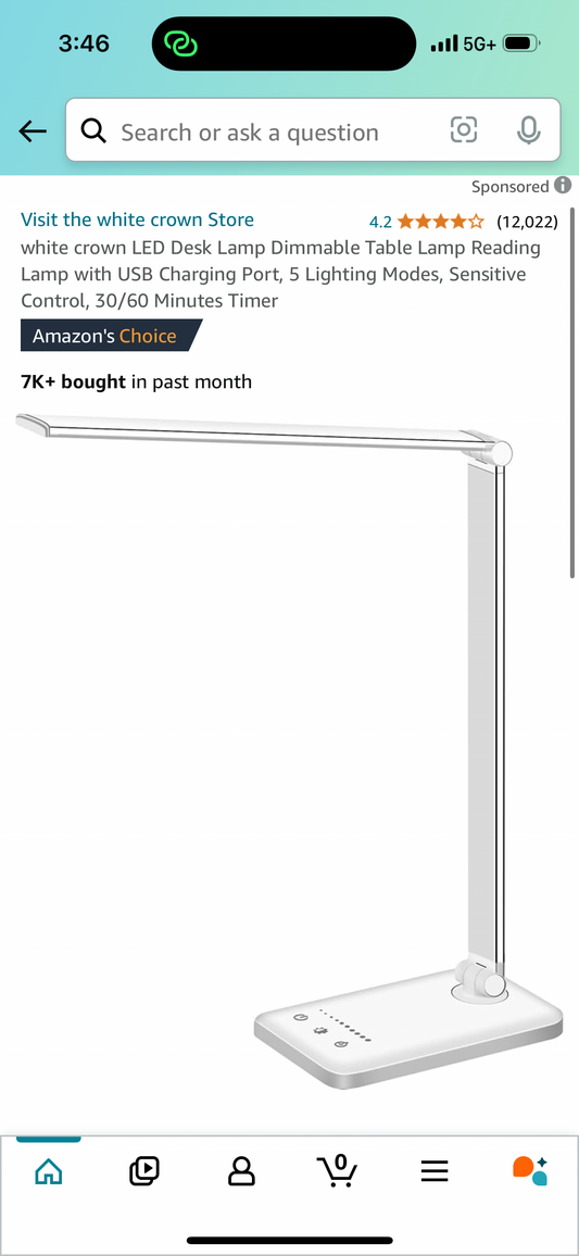 LED Desk Lamp Dimmable Table Lamp Reading Lamp with USB Charging Port, 5 Lighting Modes, Sensitive Control, 30/60 Minutes Timer