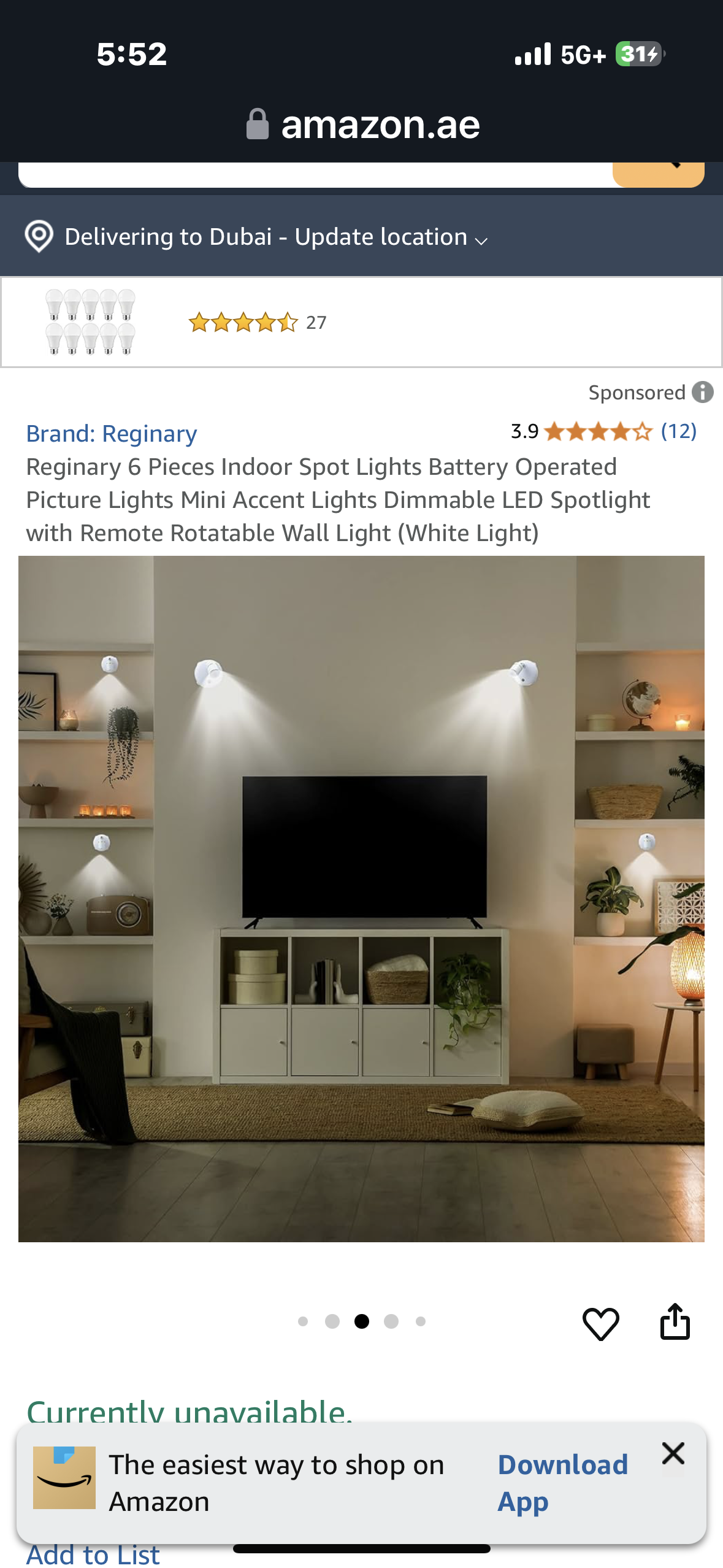 Reginary 6 Pieces Indoor Spot Lights Battery Operated Picture Lights Mini Accent Lights Dimmable LED Spotlight with Remote Rotatable Wall Light (White Light)