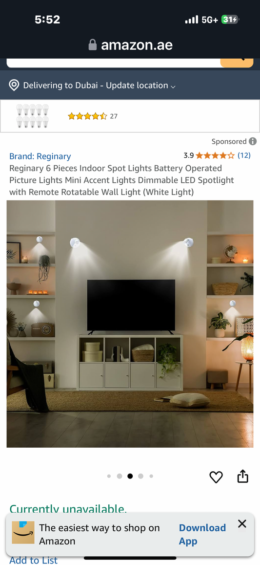 Reginary 6 Pieces Indoor Spot Lights Battery Operated Picture Lights Mini Accent Lights Dimmable LED Spotlight with Remote Rotatable Wall Light (White Light)