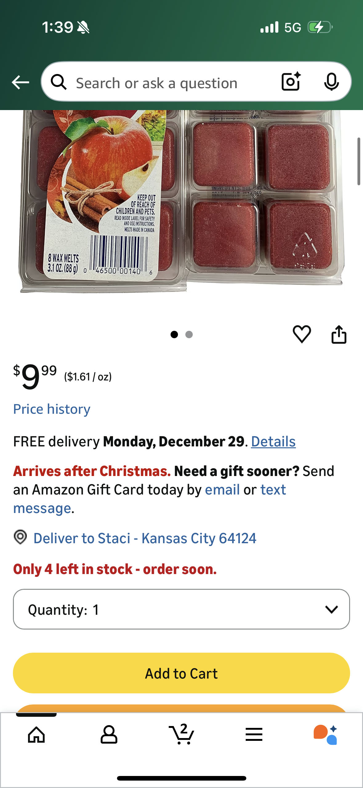 Glade Wax Melts Apple Cinnamon 8 ct. (Pack of 2)