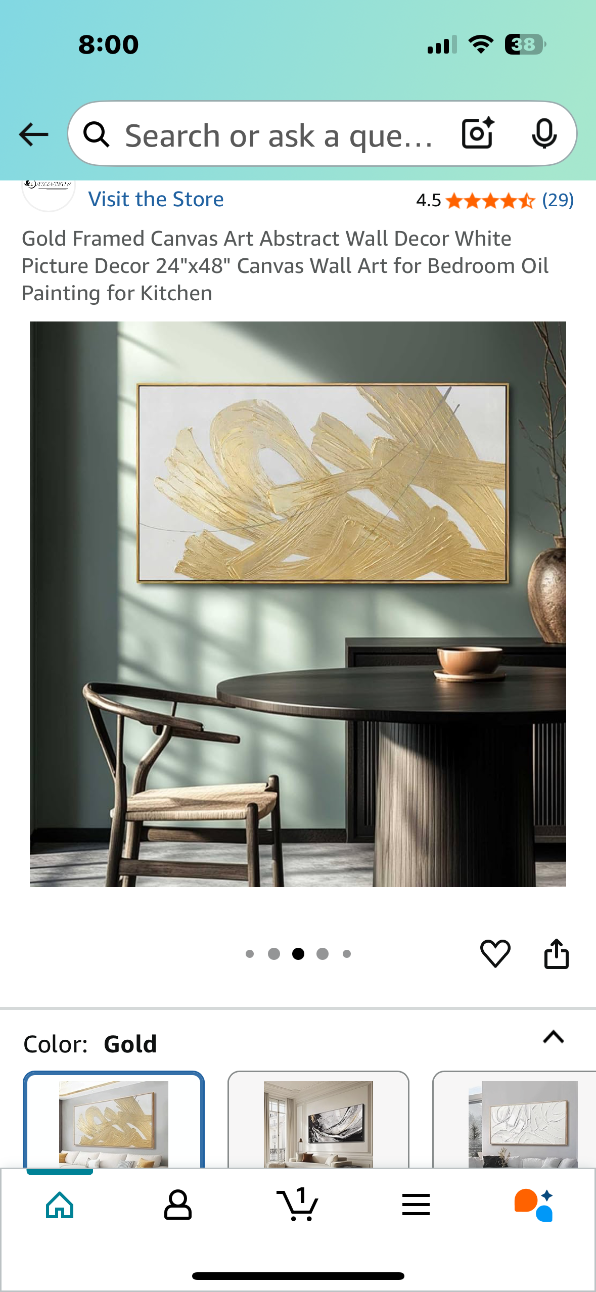 Gold Framed Canvas Art Abstract Wall Decor White Picture Decor 24"x48" Canvas Wall Art for Bedroom Oil Painting for Kitchen (L987)
