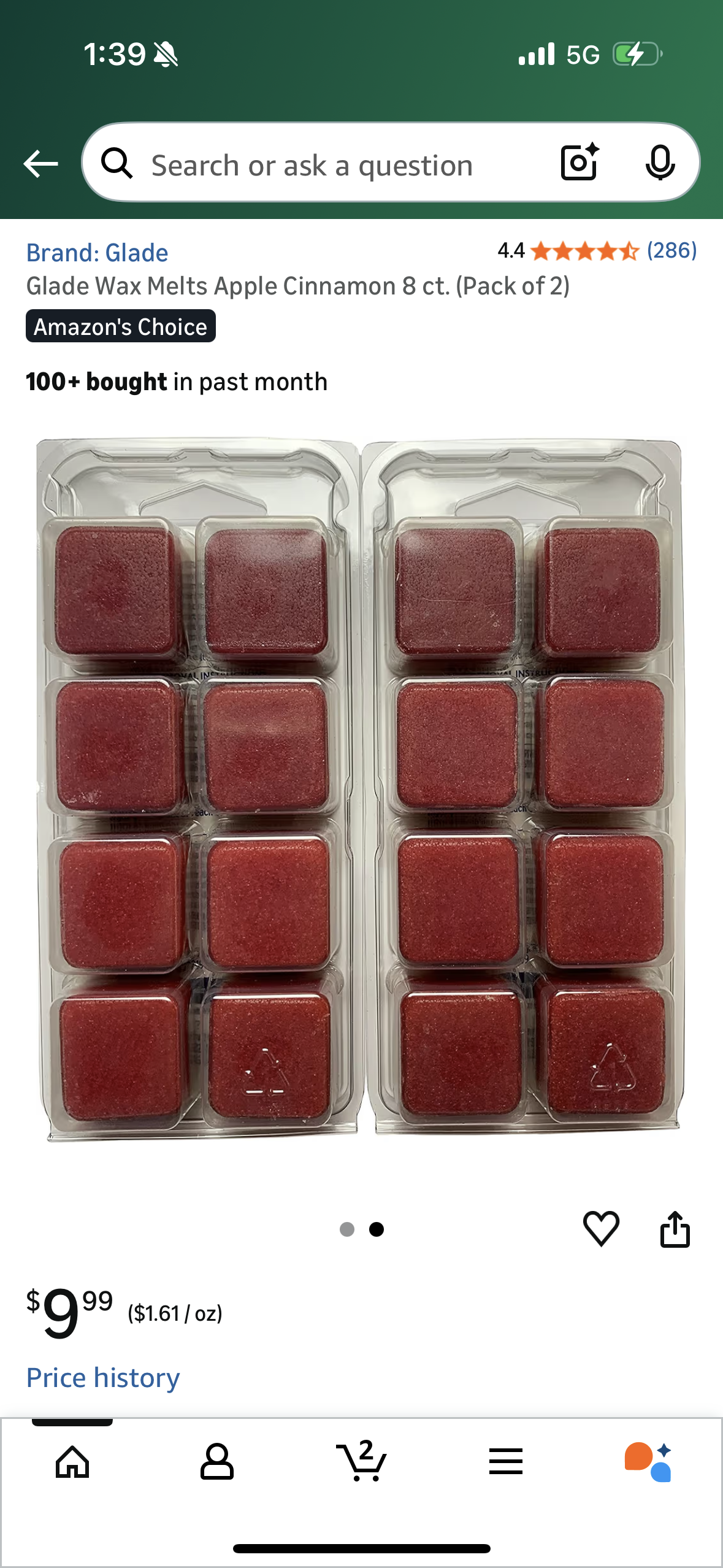 Glade Wax Melts Apple Cinnamon 8 ct. (Pack of 2)