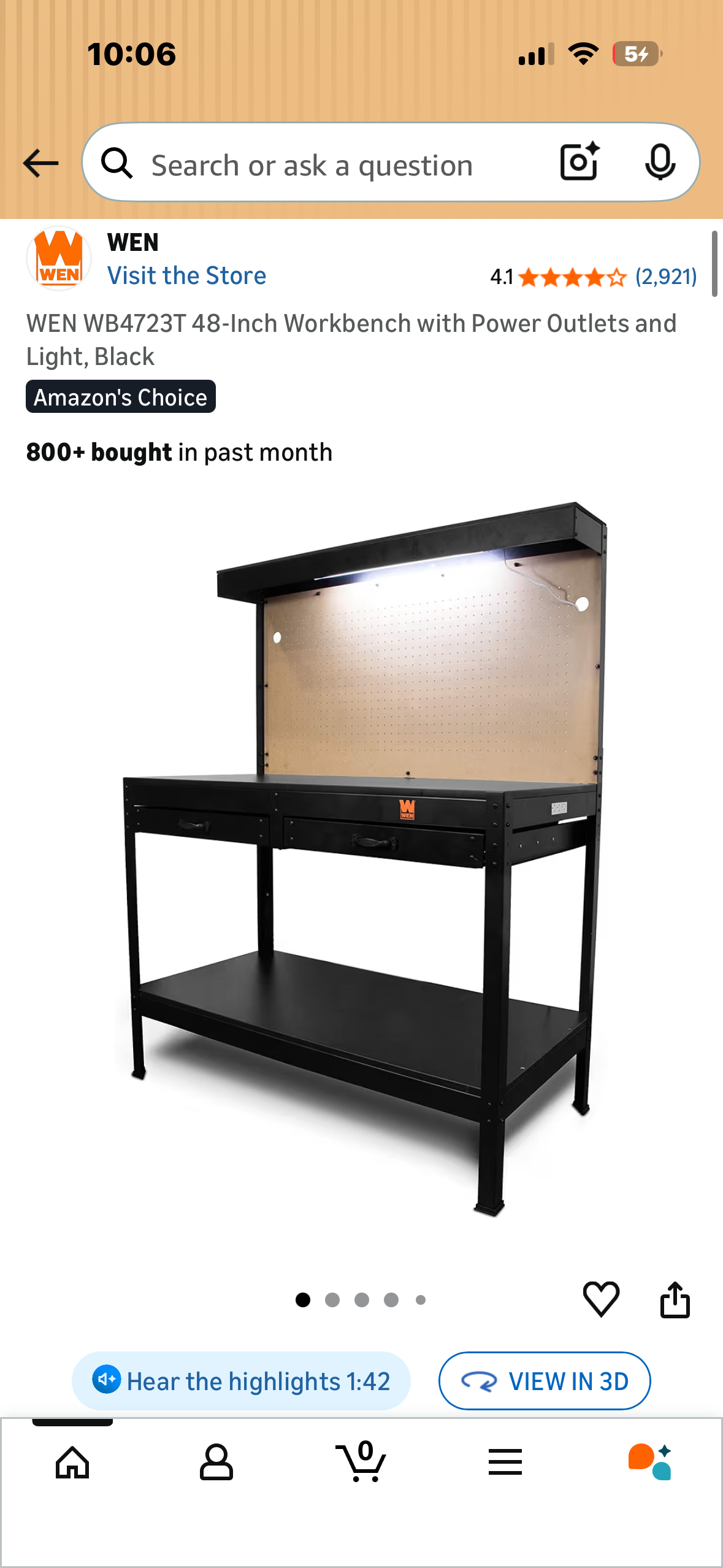 WEN WB4723T 48-Inch Workbench with Power Outlets and Light, Black (with G1043)”