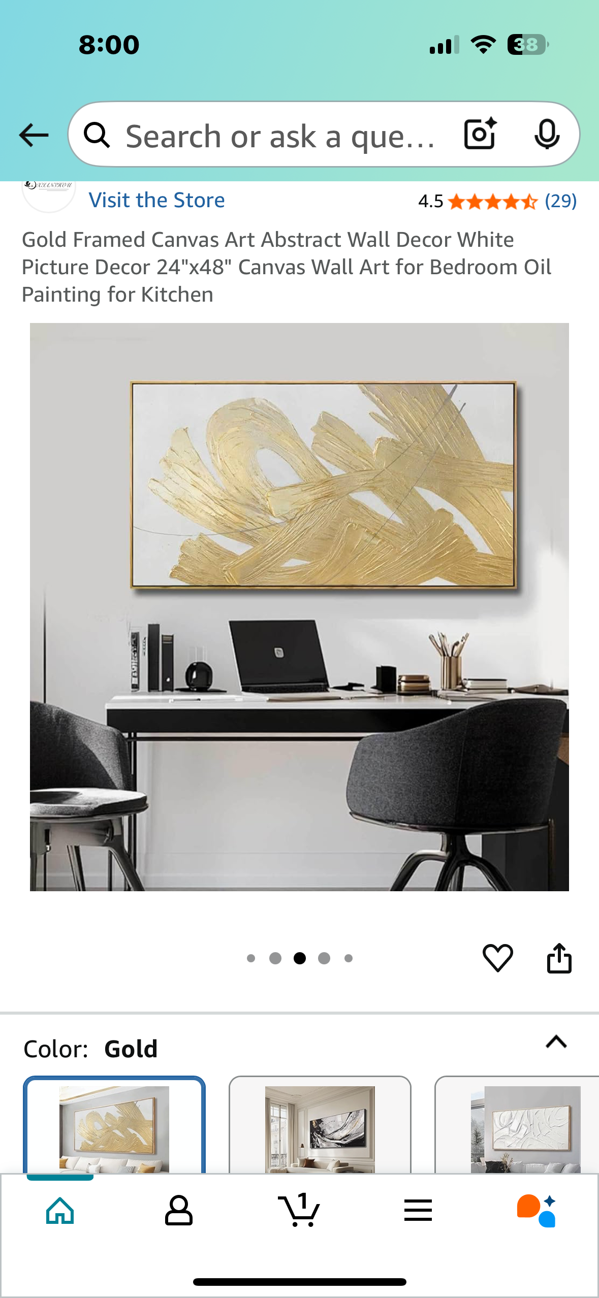 Gold Framed Canvas Art Abstract Wall Decor White Picture Decor 24"x48" Canvas Wall Art for Bedroom Oil Painting for Kitchen (L987)