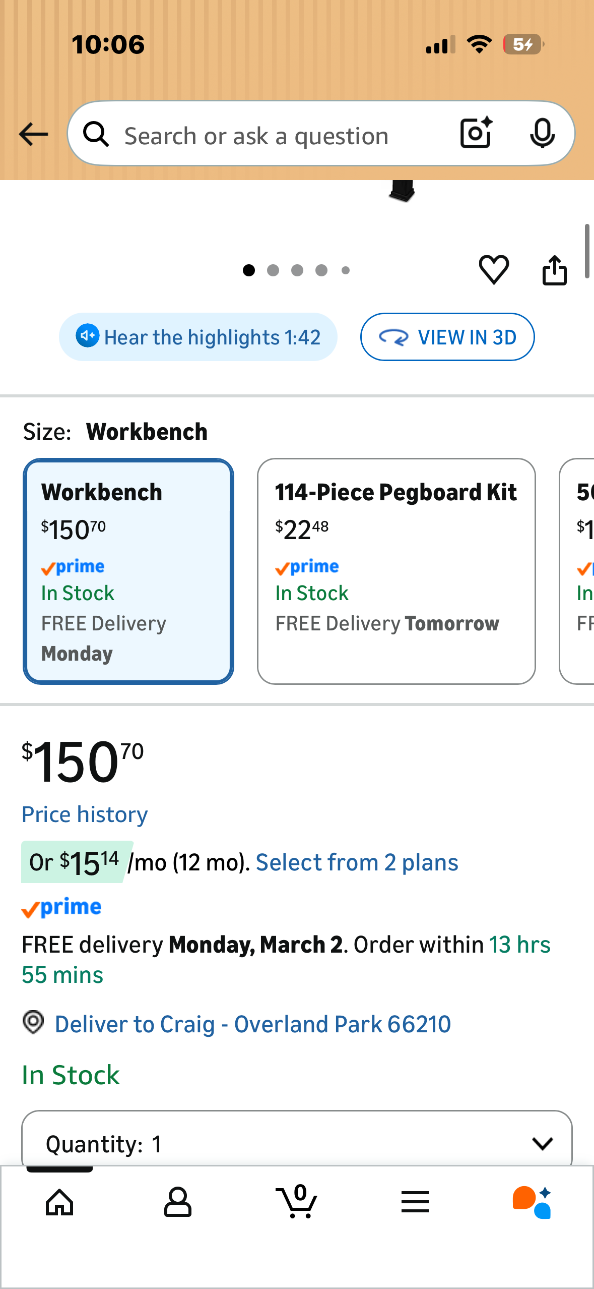 WEN WB4723T 48-Inch Workbench with Power Outlets and Light, Black (with G1043)”