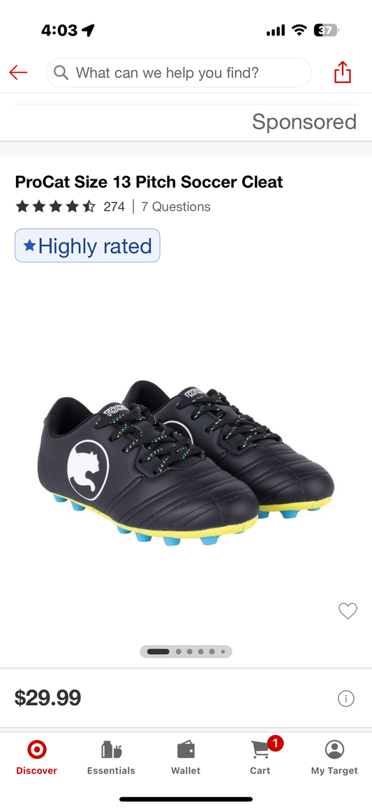 ProCat Size 13 Pitch Soccer Cleat