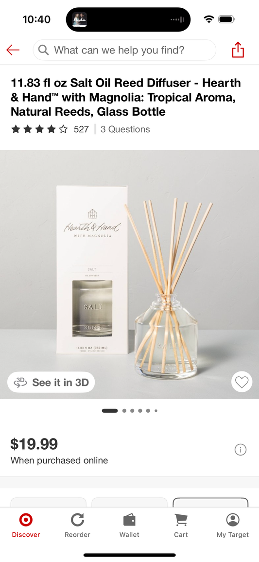 11.83 fl oz Salt Oil Reed Diffuser - Hearth & Hand™ with Magnolia: Tropical Aroma, Natural Reeds, Glass Bottle
