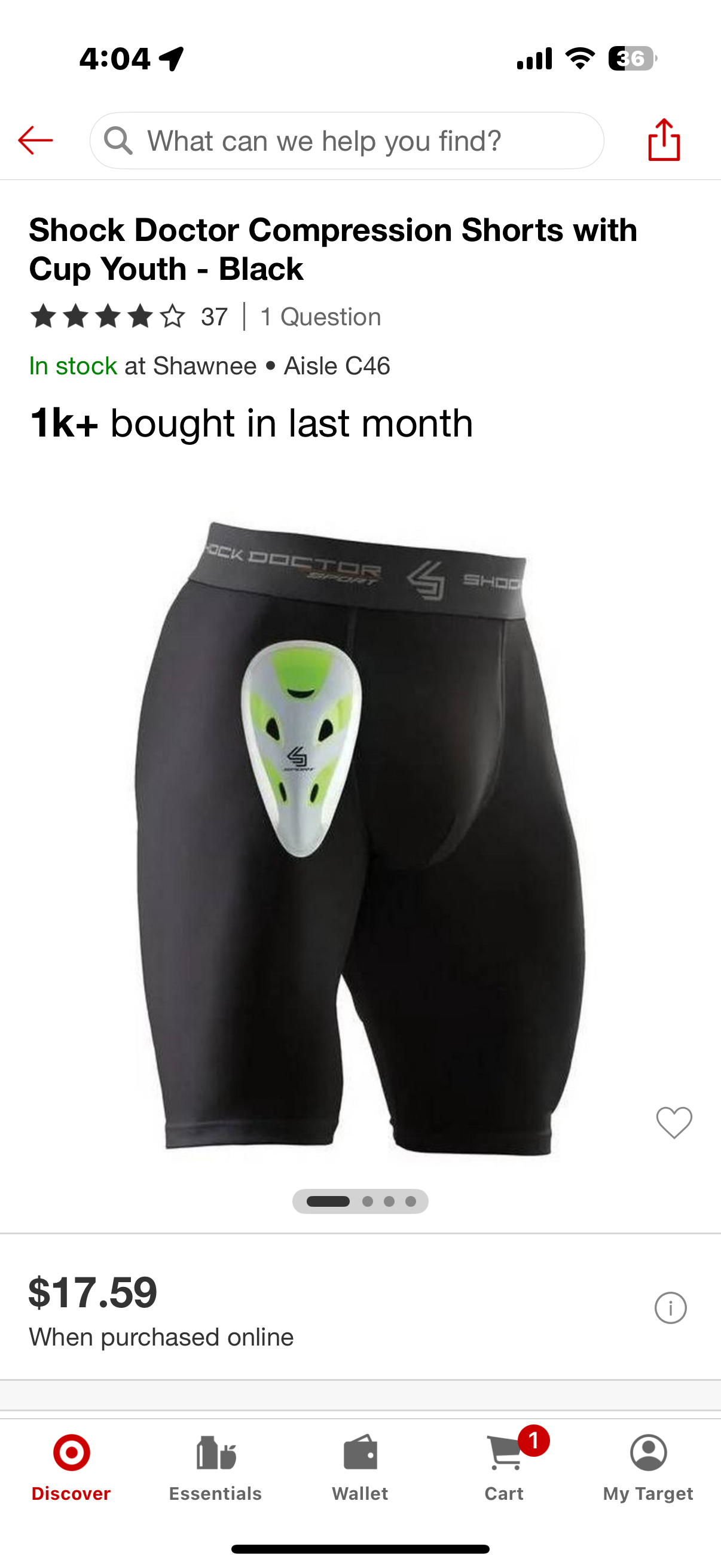 Shock Doctor Compression Shorts with Cup Youth - Black