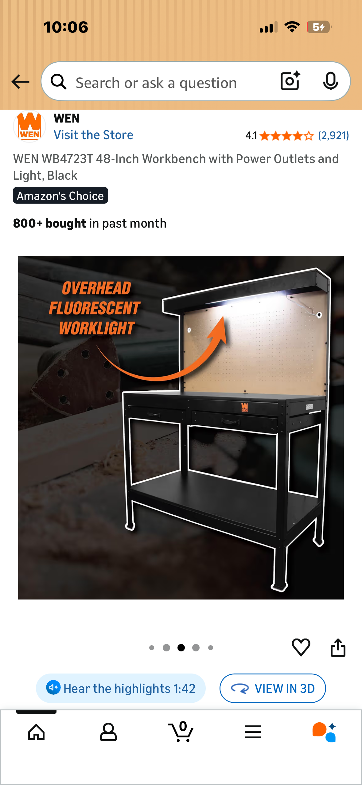 WEN WB4723T 48-Inch Workbench with Power Outlets and Light, Black (with G1043)”