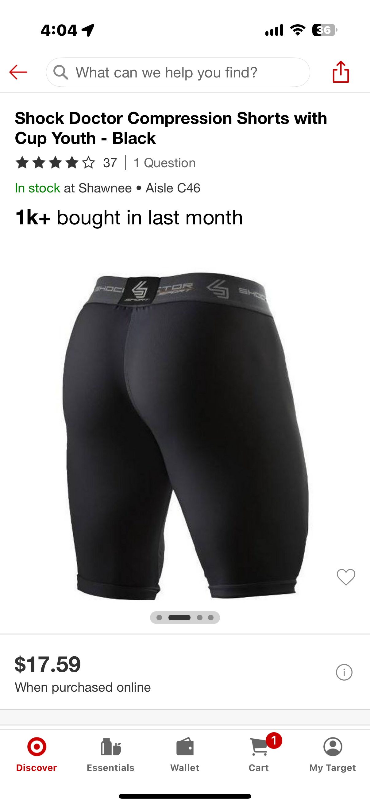 Shock Doctor Compression Shorts with Cup Youth - Black
