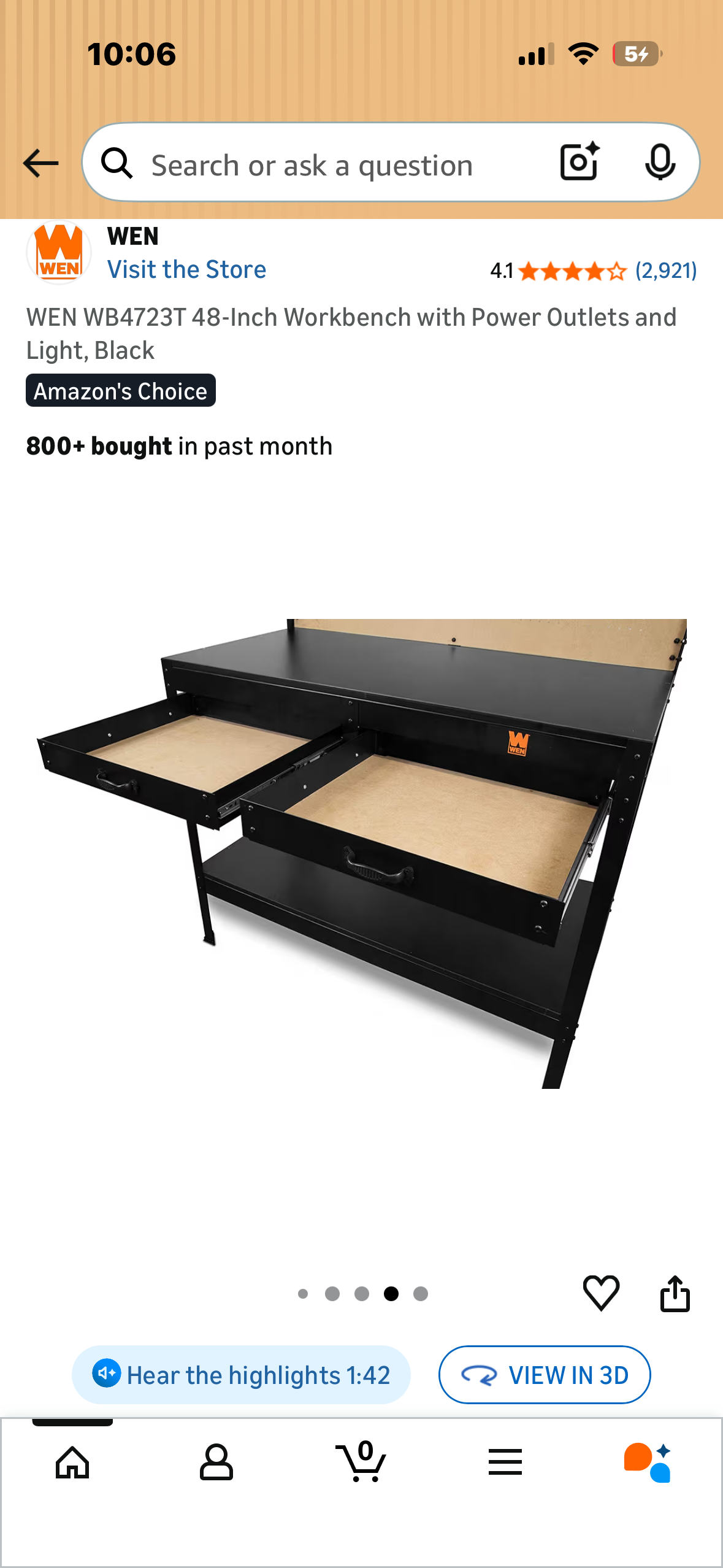 WEN WB4723T 48-Inch Workbench with Power Outlets and Light, Black (with G1043)”