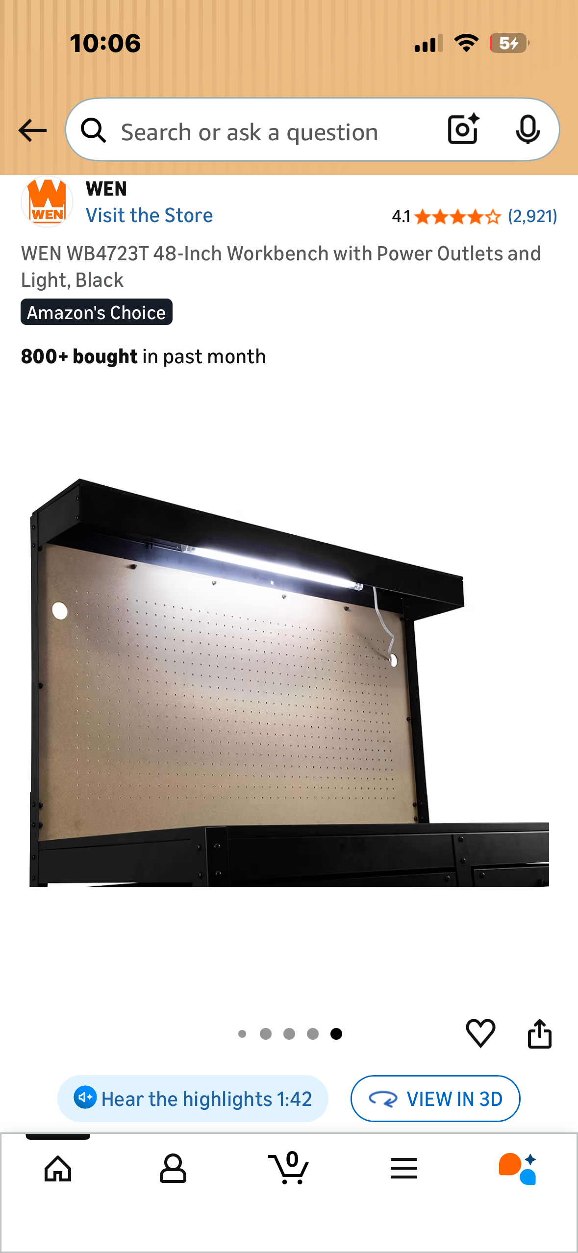 WEN WB4723T 48-Inch Workbench with Power Outlets and Light, Black (with G1043)”