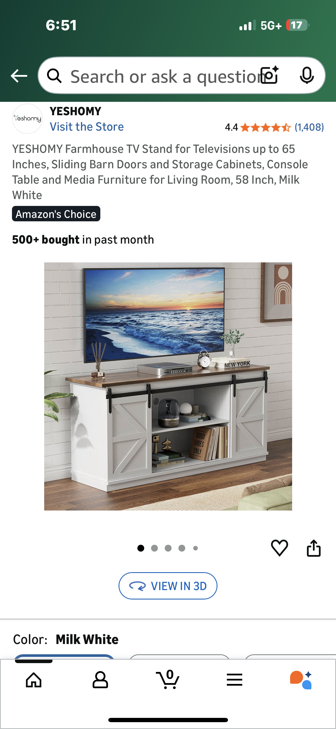 YESHOMY Farmhouse TV Stand for Televisions up to 65”, Sliding Barn Doors and Storage Cabinets, Console Table and Media Furniture for Living Room, Milk White, (L1110)