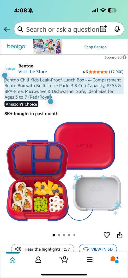 Bentgo Chill Kids Leak-Proof Lunch Box - 4-Compartment Bento Box with Built-In Ice Pack, 3.3 Cup Capacity, PFAS & BPA-Free, Microwave & Dishwasher Safe, Ideal Size for Ages 3 to 7 (Red/Royal