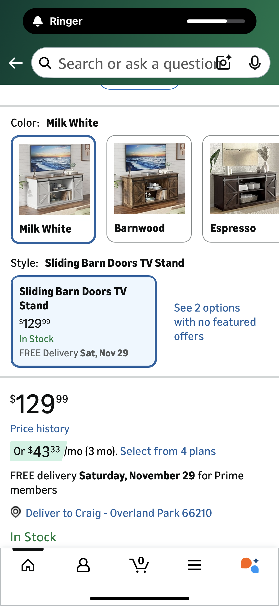 YESHOMY Farmhouse TV Stand for Televisions up to 65”, Sliding Barn Doors and Storage Cabinets, Console Table and Media Furniture for Living Room, Milk White, (L1110)