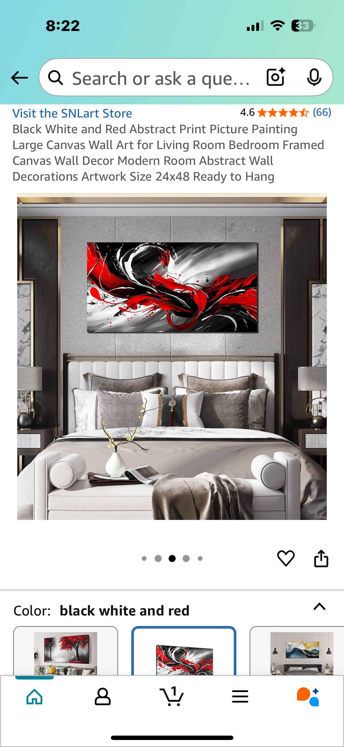 Black, White and Red Abstract Painting Canvas, Framed Canvas Wall Decor, Modern Abstract Wall Decoration 24x48, Ready to Hang (L988)