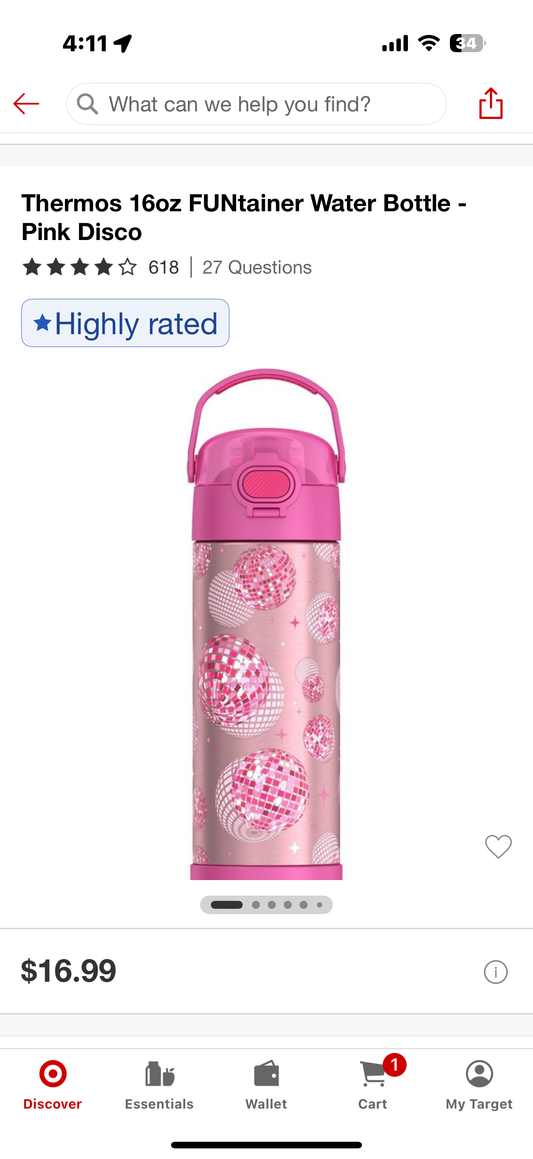 Thermos 16oz FUNtainer Water Bottle - Pink Disco