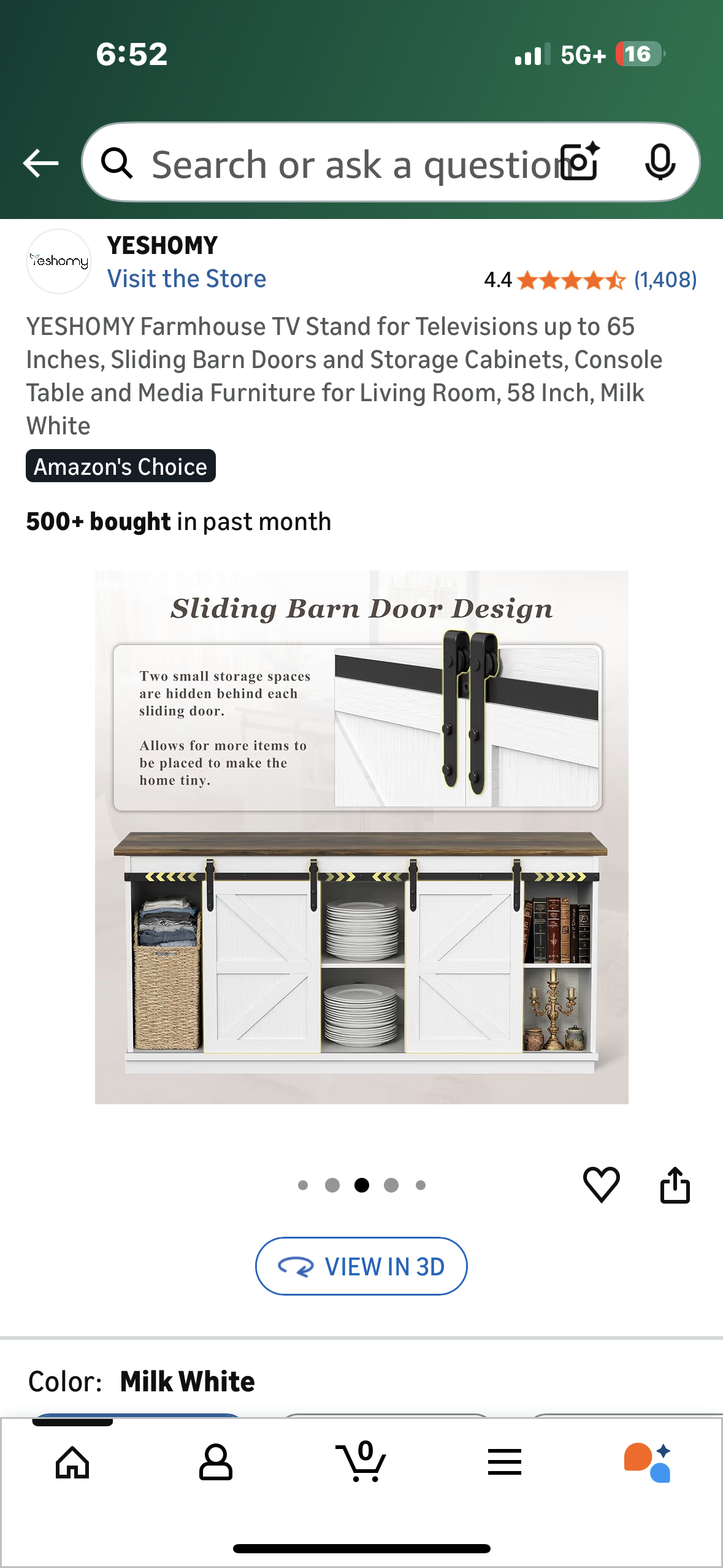 YESHOMY Farmhouse TV Stand for Televisions up to 65”, Sliding Barn Doors and Storage Cabinets, Console Table and Media Furniture for Living Room, Milk White, (L1110)