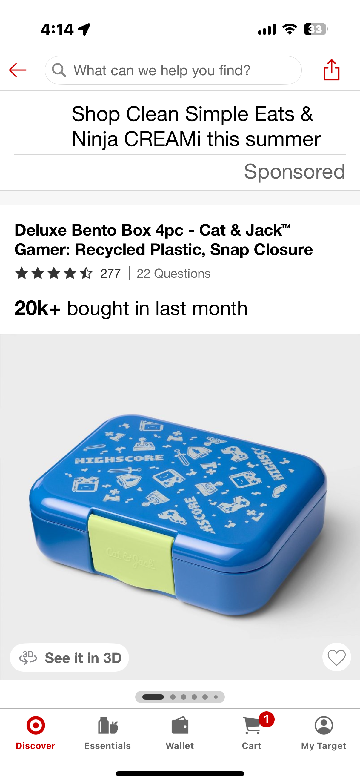 Deluxe Bento Box 4pc - Cat & Jack™ Gamer: Recycled Plastic, Snap Closure