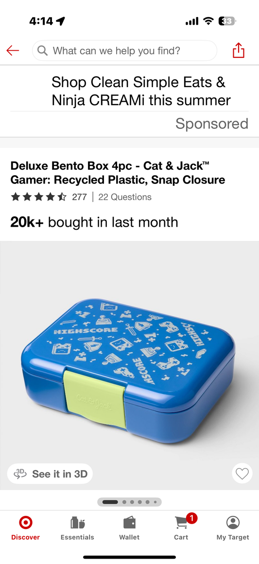 Deluxe Bento Box 4pc - Cat & Jack™ Gamer: Recycled Plastic, Snap Closure