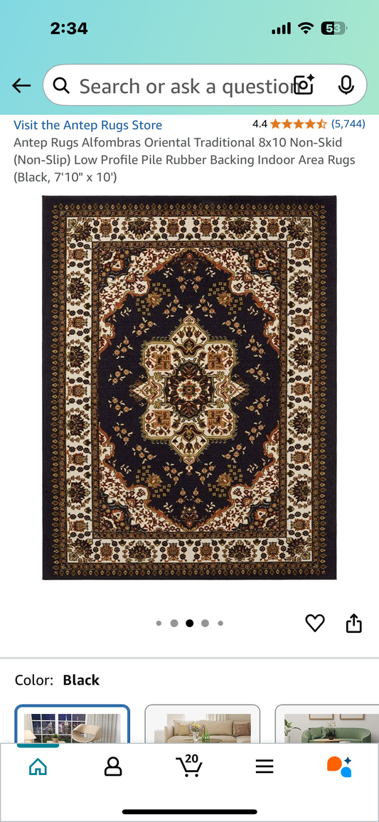New - Antep Rugs Alfombras Oriental Traditional Non-Skid Low Profile Indoor Area Rug (Black, 7'10" x 10') (L882)