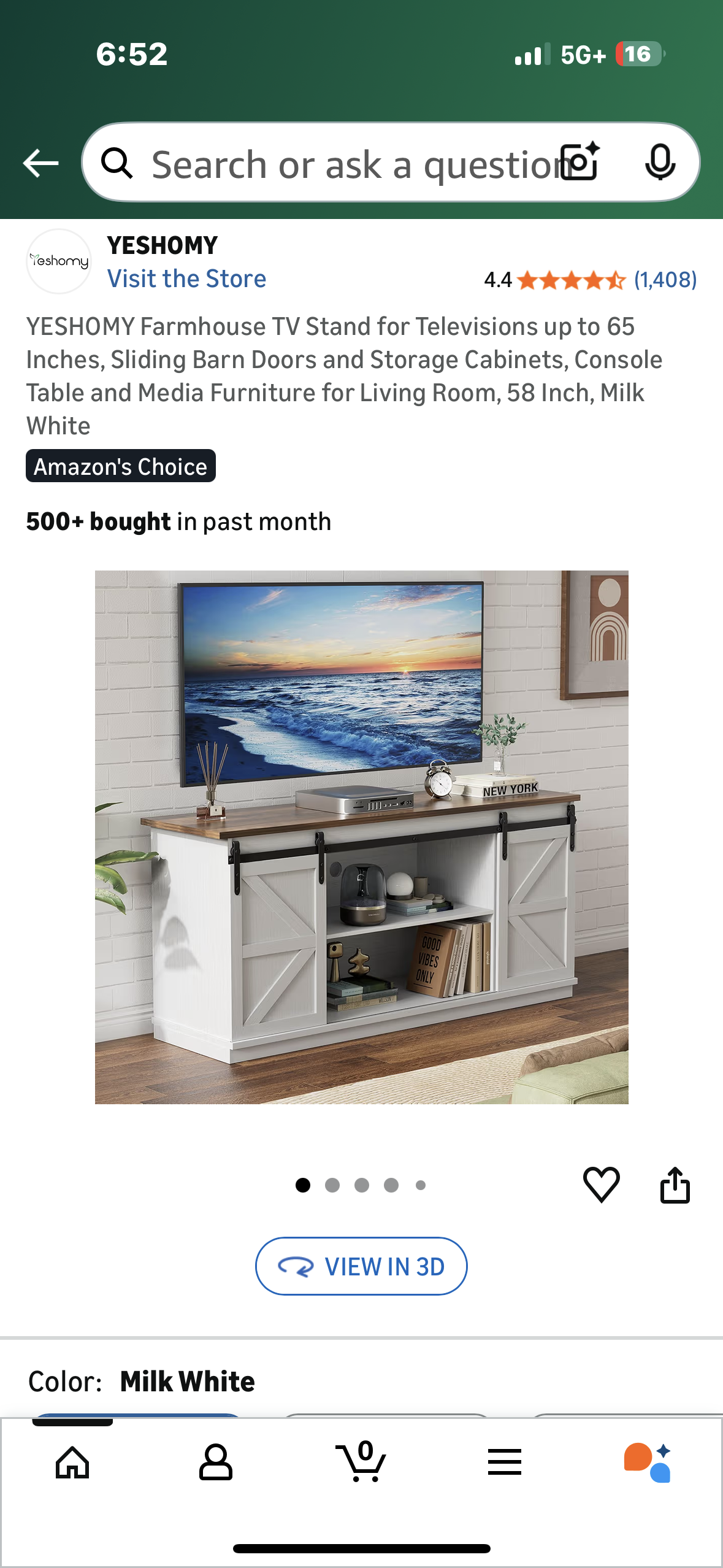 YESHOMY Farmhouse TV Stand for Televisions up to 65”, Sliding Barn Doors and Storage Cabinets, Console Table and Media Furniture for Living Room, Milk White, (L1110)